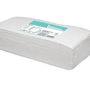 Asciugamano in carta monouso per capelli misura 40x75cm in confezione da 50pz. Colore: Bianco Materia prima: 100% Pura Cellulosa Goffratura: Satinata