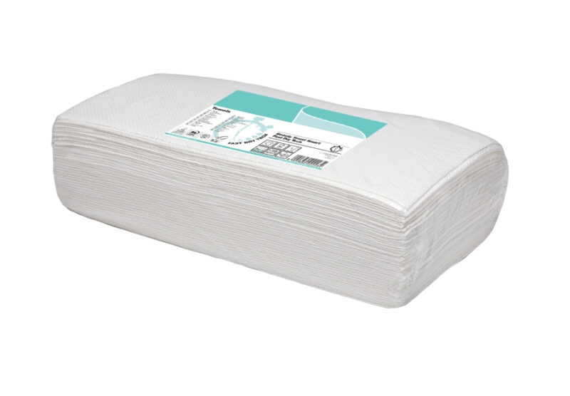Asciugamano in carta monouso per capelli misura 40x75cm in confezione da 50pz. Colore: Bianco Materia prima: 100% Pura Cellulosa Goffratura: Satinata